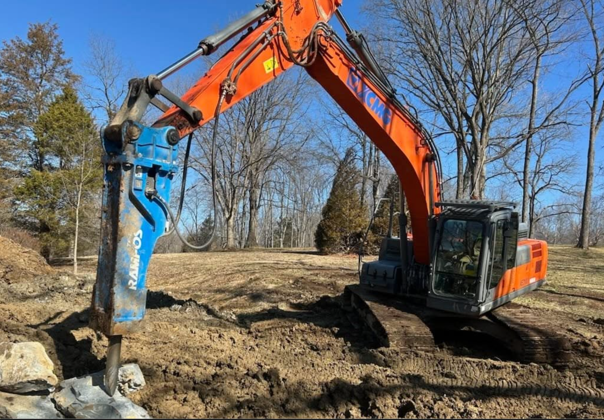 Excavator working outdoors